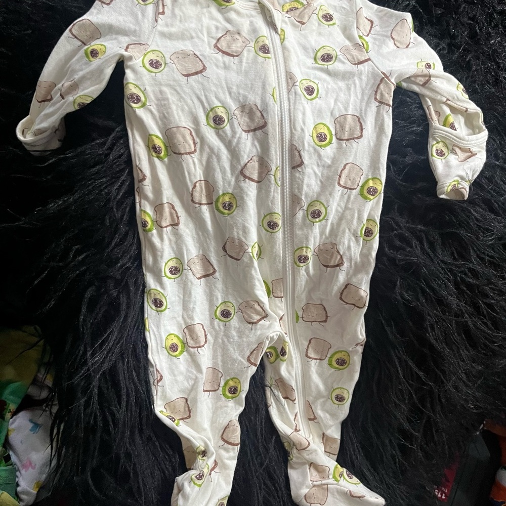 Angel Dear White Avocado & Toast Print Footed One-Piece